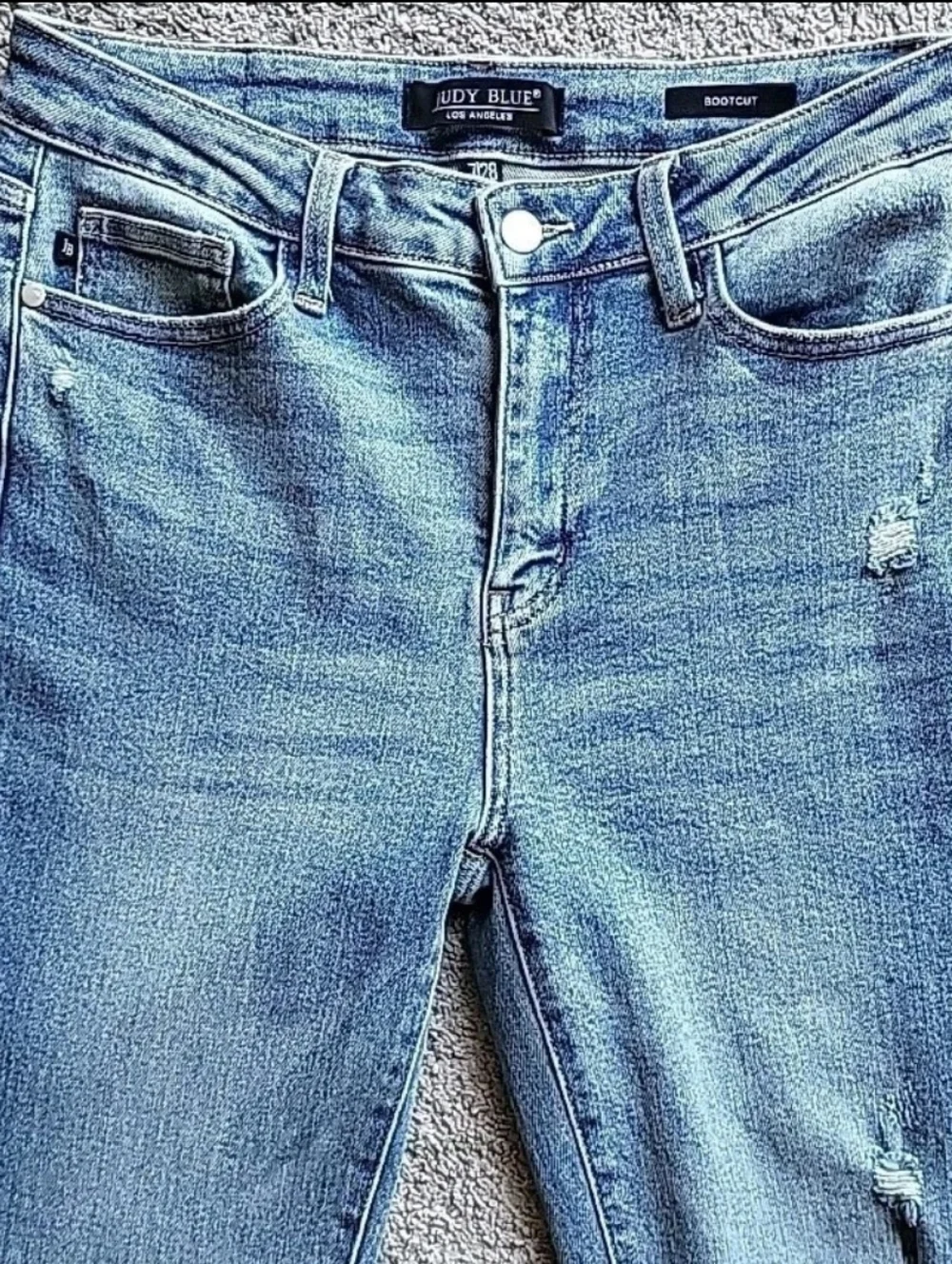 Judy Blue Jeans Womens 7/28 Blue Denim Bootcut Distressed Stretch Raw Hem Fray - Picture 5 of 13